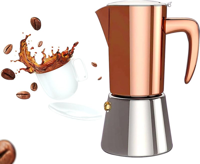 Collgene Stainless Steel Moka Pot Espresso Maker 6 Cups (10oz/300ml) - Italian Stovetop Coffee Maker for Gas & Induction Cooktops, Camping & Home Use, Durable Coffee Pot, Brown - Image 1